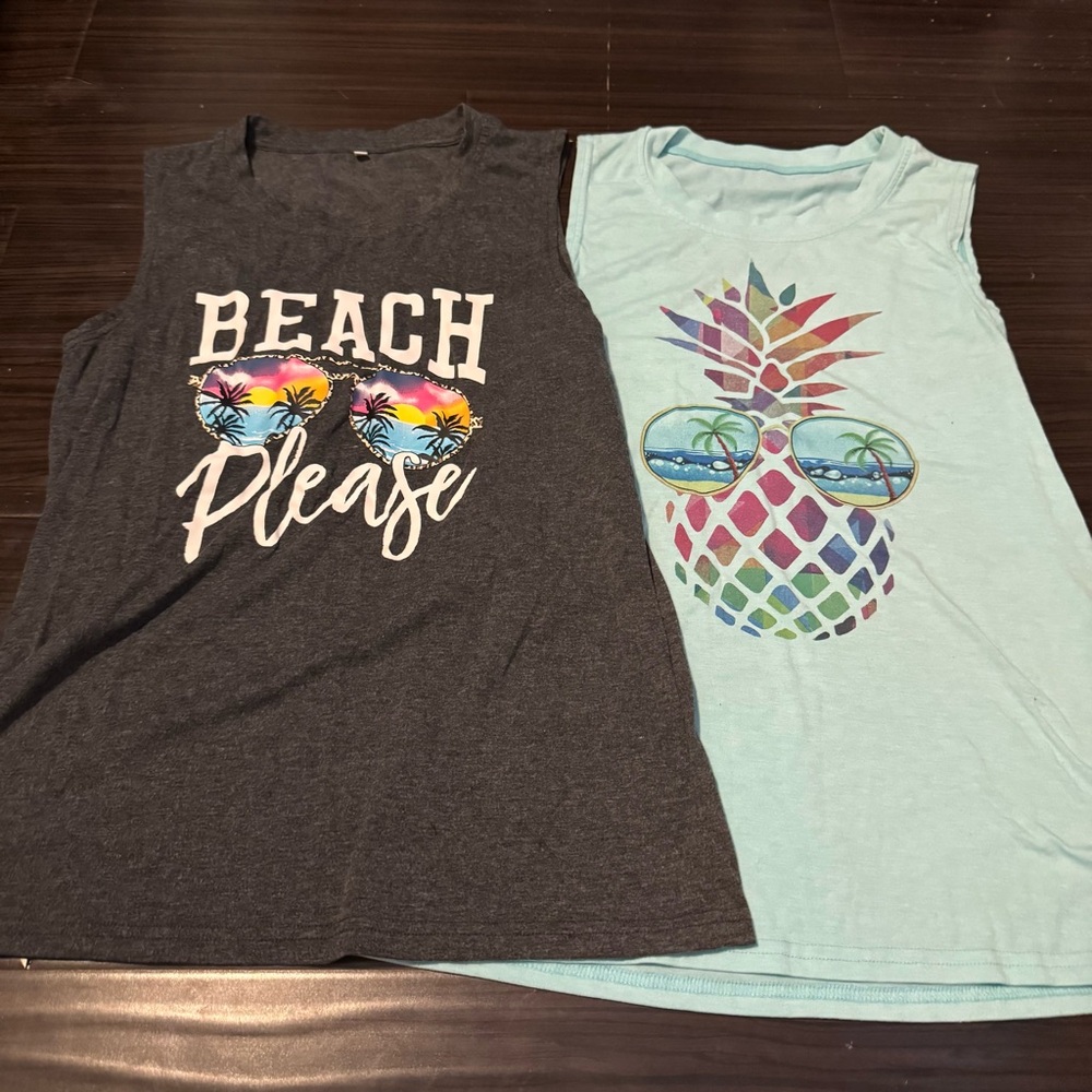 Bundle (2) Beach Please Summer Funny Cruise Women's Tank Tops Shirts Medium